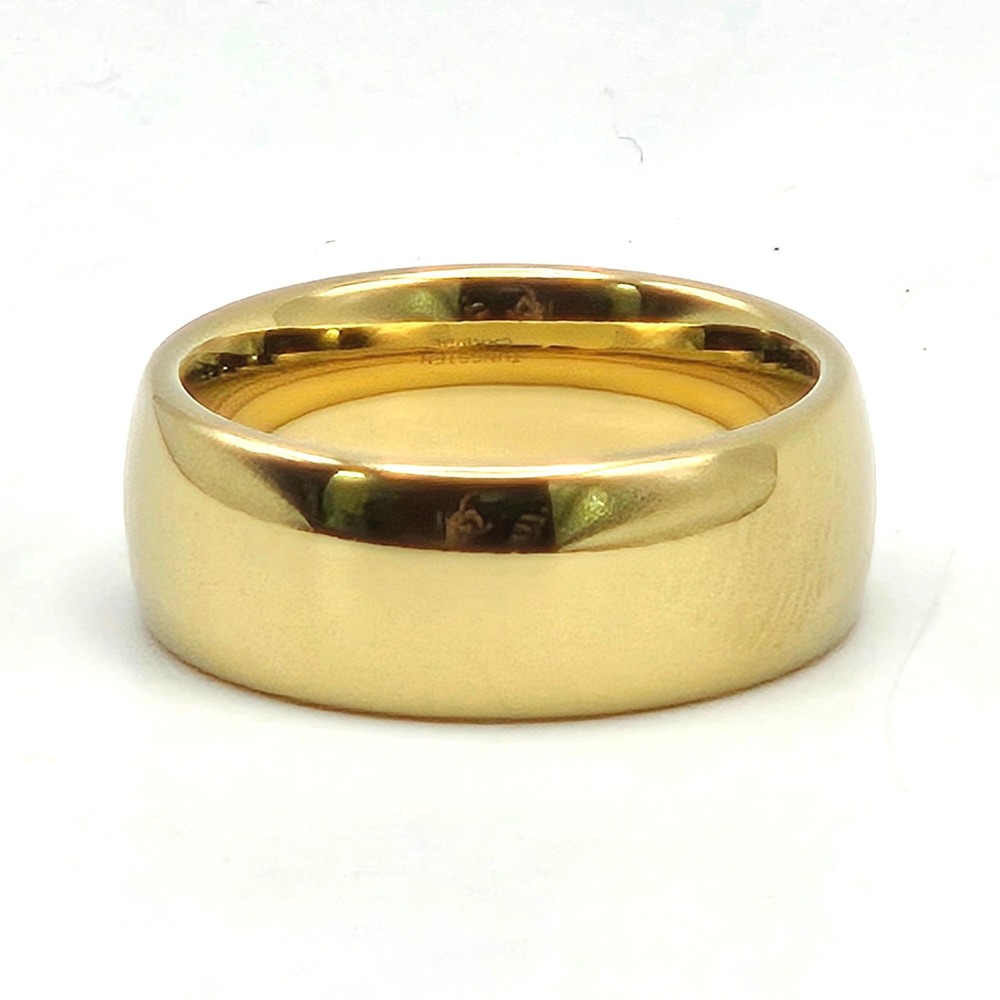 Tungsten Carbide 8mm Gold Tone Comfort Fit Domed Wedding Band Ring Size 8.5
